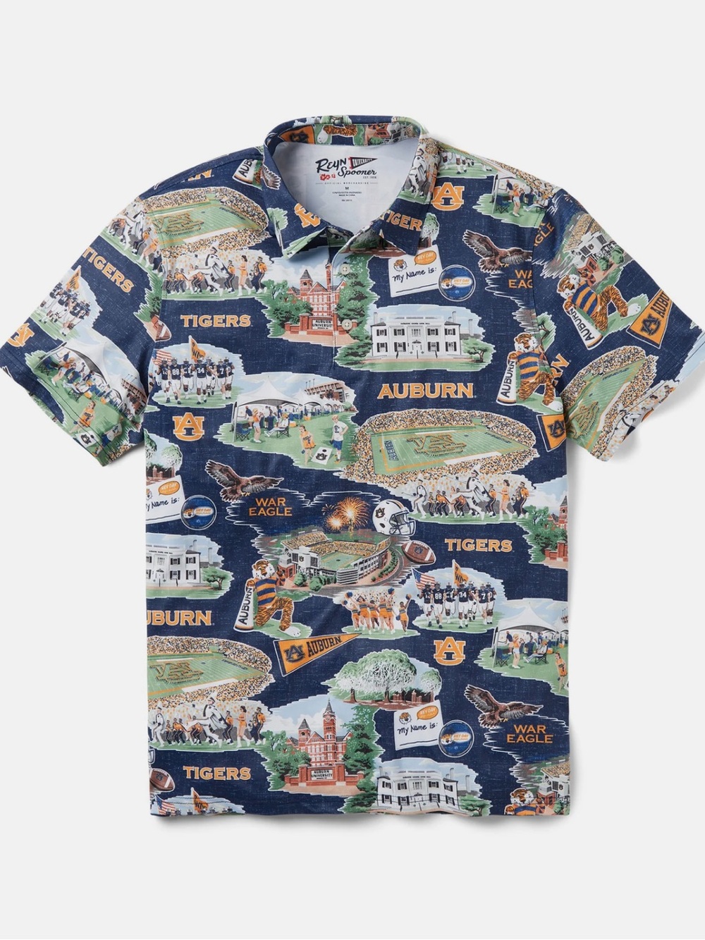 reyn spooner Men's Auburn University Scenic Performance Polo Tigers Navy Medium
